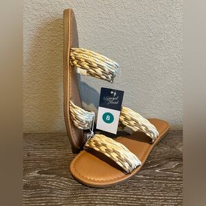 NWT Universal Thread Tan brown cream white Braided flat Sandals sz 8